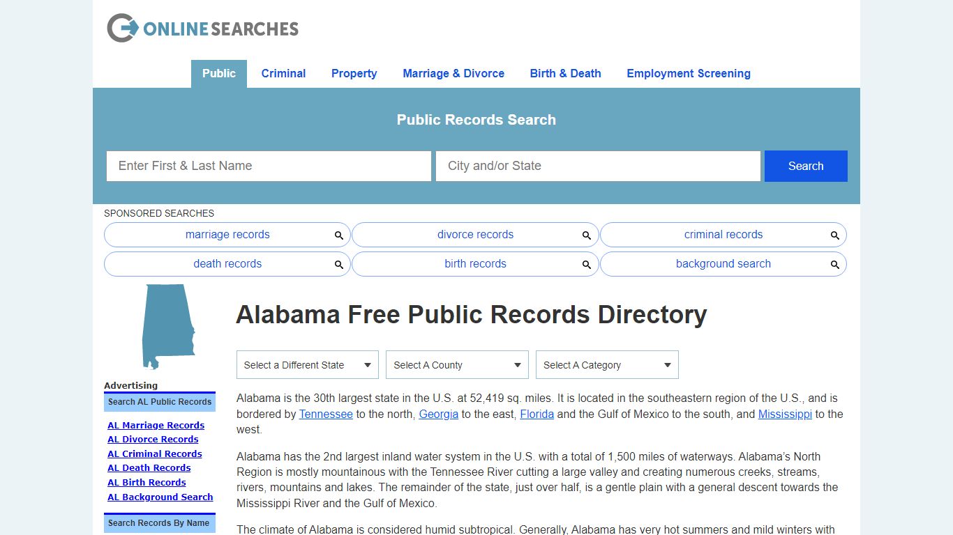 Alabama Free Public Records Directory - OnlineSearches.com